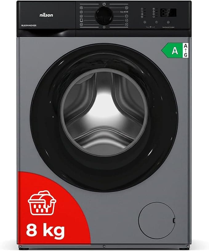 Nilson Lavadora 8Kg Carga Frontal Inox NL8200AIDVBX. 1200 rpm, Motor Inverter, 15 Programas, Eco-logic System, Tambor Acero Inoxidable, Clase de Eficiencia Energética A