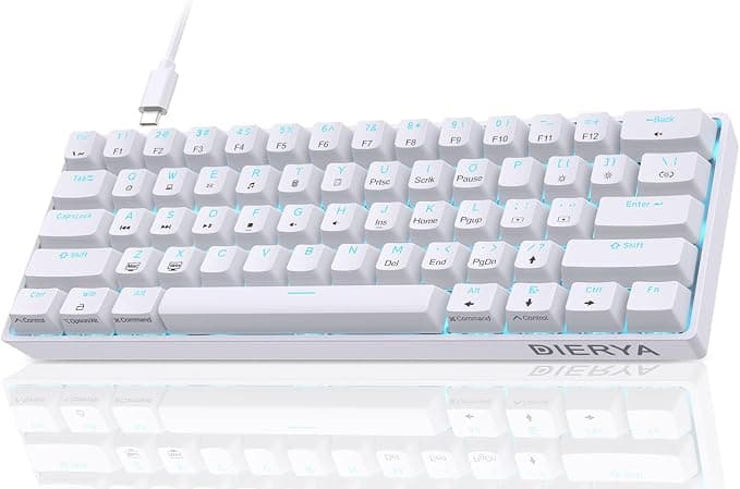 Dierya DK61se Teclado Mecánico Gaming Mini 60% Red Switch Mechanical Keyboard Retroiluminación Azul Hielo,Cable USB-Type C,Teclado Ultra-Compacto 61 Teclas Anti-Fantasma US Layout para PC/Windows