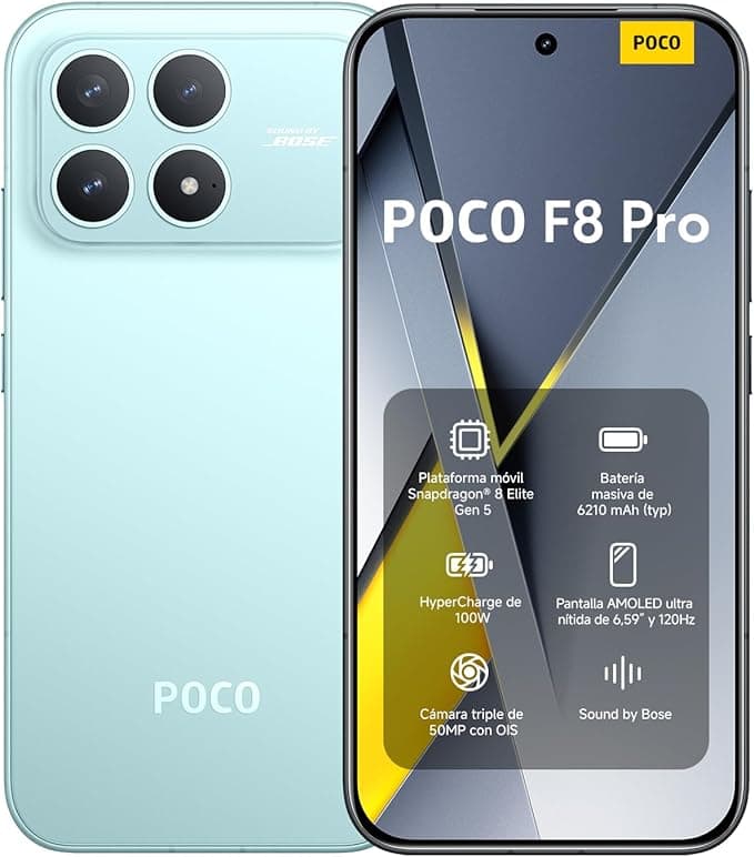 XIAOMI POCO F8 Pro Smartphone de 12+256GB Azul Hypercharge 100W | Triple cámara de 50MP con OIS, Pantalla AMOLED de 6,59” 120Hz, Snapdragon 8 Elite, Batería de 6210mAh, Sound by Bose