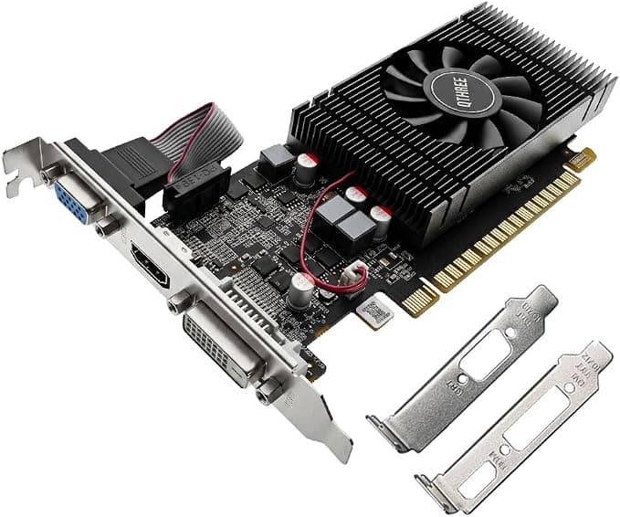 QTHREE GT 740 4GB GDDR5 128-bit Tarjeta Grafica, DVI, HDMI, VGA, GPU | Tarjeta gráfica de bajo perfil para PC, PCI Express, consumo de energía de 60 W, admite dos pantallas