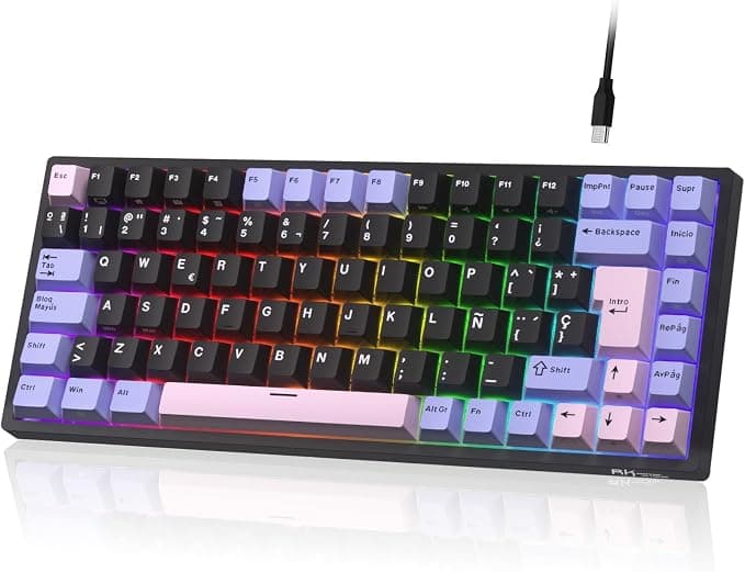 RK ROYAL KLUDGE RK84ES Teclado mecánico Juegos, 75% RGB Hot-Swap, Español | Teclado compacto juegos TKL 84 teclas software programación Mac/Win, espuma insonorizante, PBT interruptores personalizados
