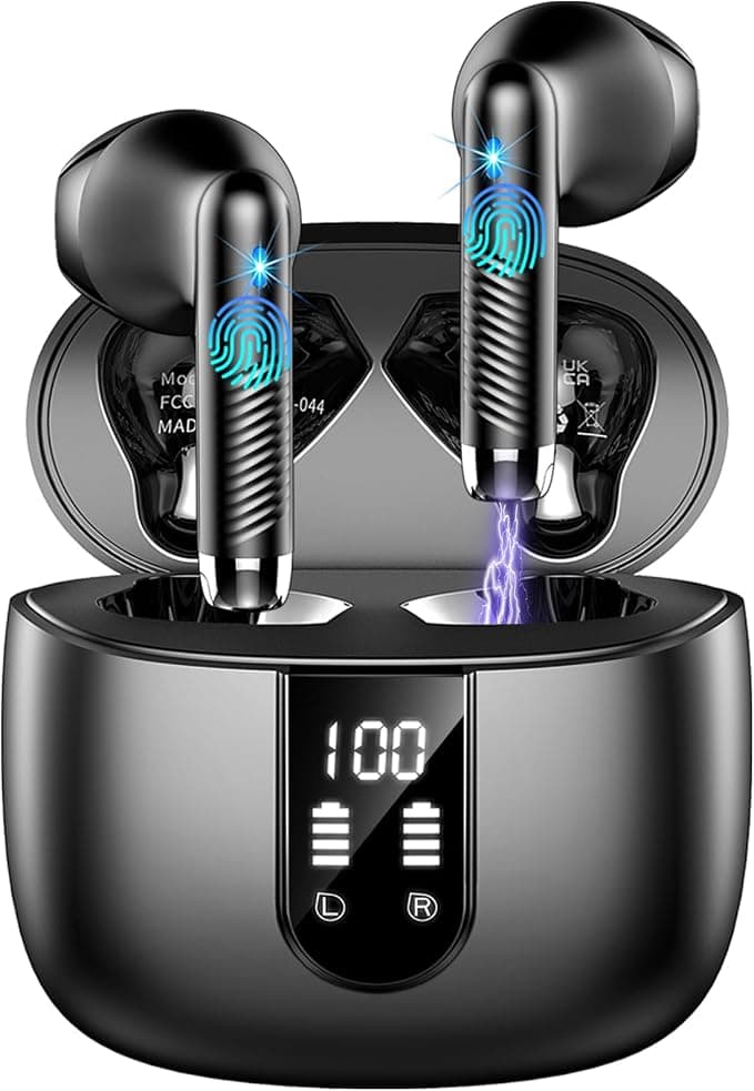 Auriculares Inalámbricos Bluetooth 5.4 HiFi Estéreo, Reducción de Ruido ENC | 56H Cascos Inalámbricos Bluetooth con Driver de 13 mm, Diseño Mini de 3,5 g, Pantalla LED, USB-C, IP7, Audífonos iOS Andro