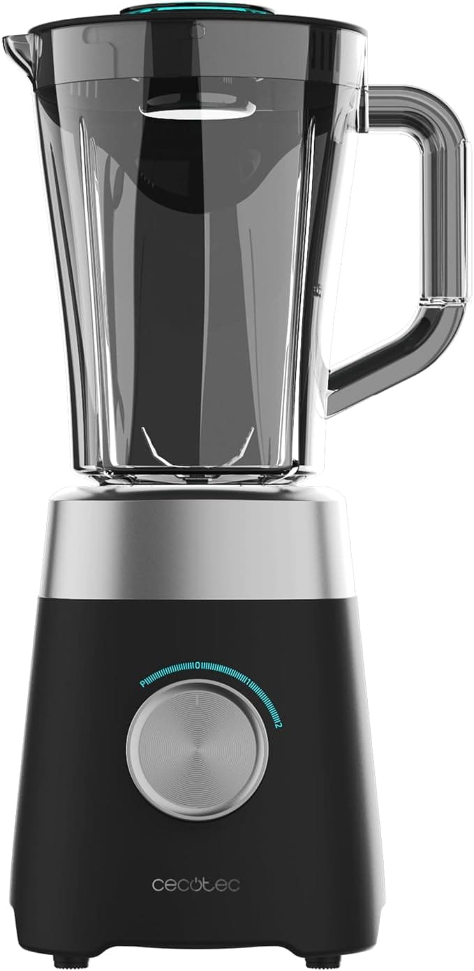 Cecotec Batidora de Vaso con Jarra de 1,5L Power Black Titanium 1300MAX B Pro. 1300W Potencia Máxima, 20000RPM, Cuchillas 4 Hojas de Titanio, 2 Velocidades + Función Pulse, Pica Hielo Fácil