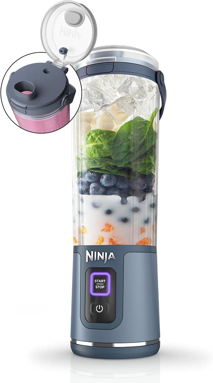 Ninja Blast Batidora Portátil, Minibatidora sin Cable, Recargable BC151EUNV | Vaso de 530 Ml con Tapa Antigoteo y Boquilla para Sorber, Smoothies, Batidos de Proteínas, Pica Hielo y Frutas Congeladas