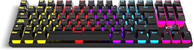 KROM KASIC TKL – Teclado mecánico Gaming RGB tenkeyless con Layout español, switches Rojos, retroiluminación Rainbow, 25 Teclas Anti-ghosting y 12 Multimedia, Modo Juego, USB – Negro