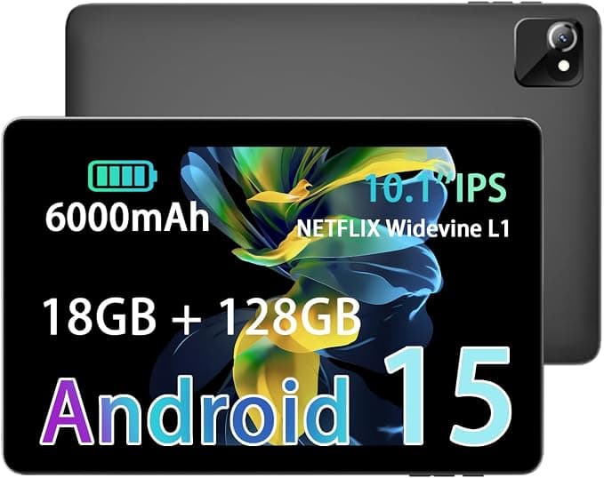 Tablet Android 15 de 10,1 Pulgadas con Cargador, 18GB RAM 128GB ROM, Octa-Core T30, Ampliable hasta 1TB, Face ID, WiFi 2.4/5G, Batería 6000mAh, GPS, Cámara Dual, GMS, Gris