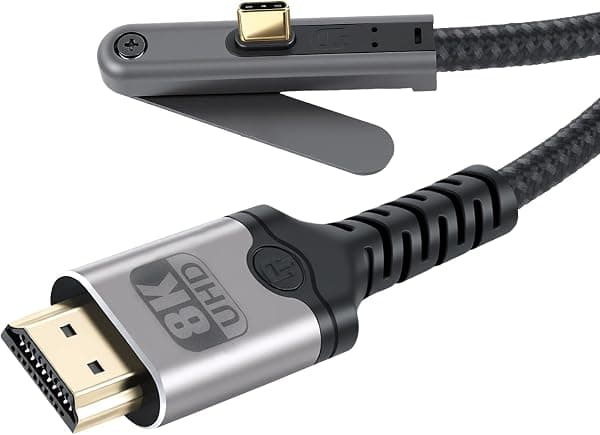 ELUTENG Cable USB-C a HDMI de 2 m con soporte, 8 K @ 60 Hz, cable USB tipo C a HDMI, cable trenzado de nailon para iPhone 17/16/15 Series, MacBook Pro/Air/Mini, Surface, iPad Pro/Air