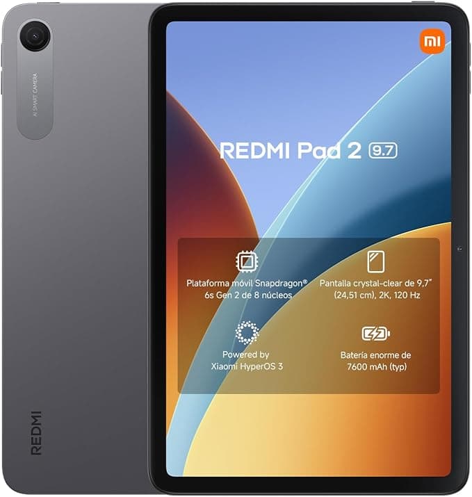 XIAOMI REDMI Pad 2 Tablet de 9,7” 4+64 GB Gris Grafito batería de 7600 mAh | pantalla 2K 120 Hz, Snapdragon 6s Gen 2, Xiaomi HyperOS 3, 1 año de garantía adicional