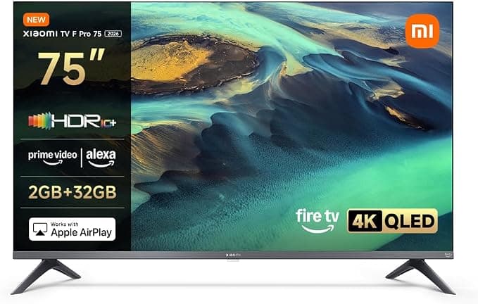 XIAOMI TV F Pro 75, 75 Pulgadas (190 cm), 4K UHD QLED, Smart TV, Fire OS8, Control por Voz Alexa, HDR10+, Modo Game Boost 120Hz, MEMC, Compatible con Apple AirPlay