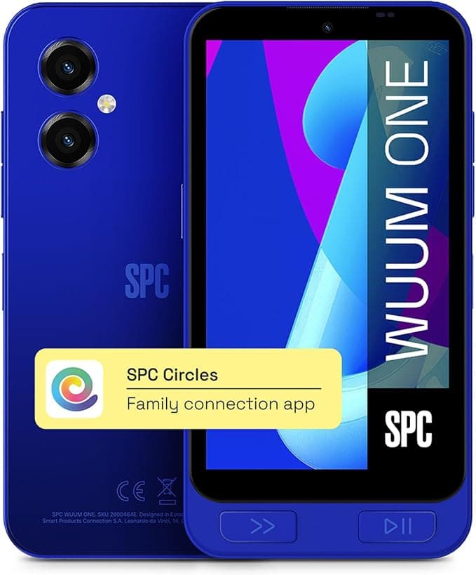 SPC WUUM One - Smartphone para niños con Funciones de Reproductor de música | Chat Seguro, GPS y Control Parental en App Circles | Móvil Android 4G con Cámara 13MP, Videollamadas y 64GB – Azul