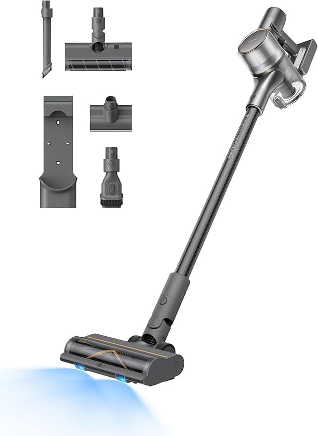 DREAME R20 Aspirador inalámbrico, 22000 PA/Succión Potente 190 AW, Funcionamiento 90 min, Pantalla LED, Luces LED Azules, Detección de Suciedad, Diseño antienredos, para hogar, Pelo Mascotas