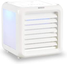 SOGO Enfriador de Aire Portátil USB con Depósito de Agua y Luz LED 7 Colores - Climatizador Portátil con 3 Velocidades y Flujo Ajustable - Mini Aire Acondicionado Portátil Compacto