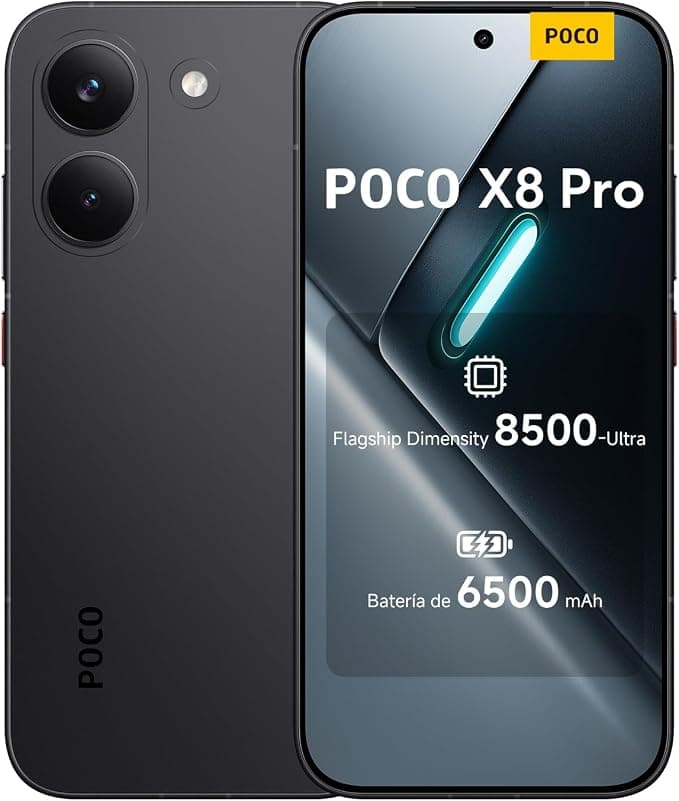 XIAOMI POCO X8 Pro - Smartphone de 8+256GB, Dimensity 8500-Ultra, batería de 6500 mAh, Sensor Sony IMX882 de 50MP con OIS, 1 año de garantía Extra, Cargador no Incluido, Negro (Versión ES) | 50MP Cam,