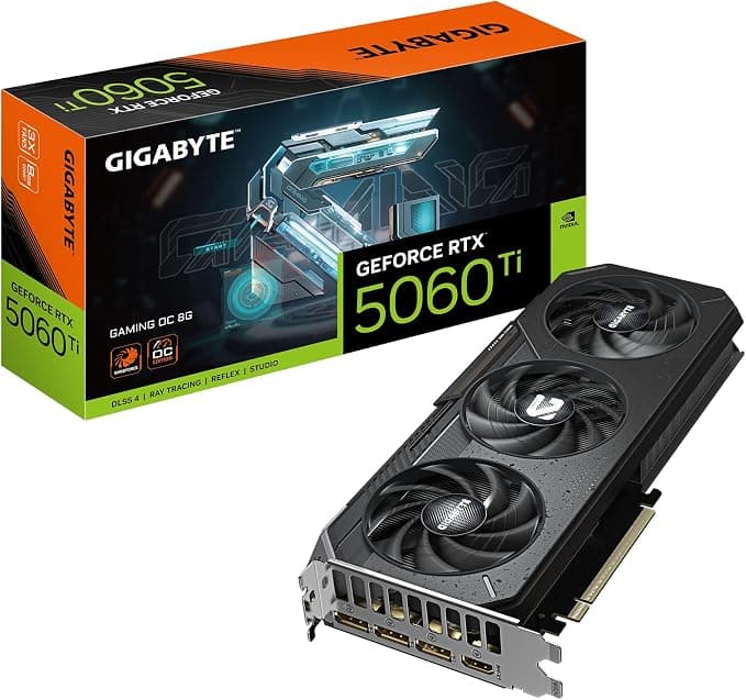 GIGABYTE GeForce RTX 5060 Ti Gaming OC 8G Tarjeta Gráfica – 8 GB GDDR7, 128 bits, PCI-E 5.0, 2647 MHz Frecuencia del núcleo, 3 x DisplayPort, 1 x HDMI, GV-N506TGAMING OC-8GD