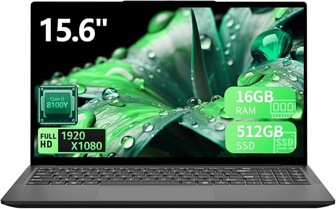 15,6 Pulgadas Ordenador Portátil, 16GB RAM 512GB SSD Pc Portatil, Procesador Core hasta 3,4 GHz,Laptop IPS FHD 1920×1080, WiFi5, Type-C, USB 3.0, Mini HDMI, Estudiantes y Oficina