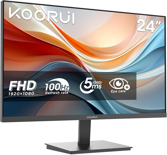 KOORUI Monitor Oficina 24 Pulgadas VA FHD 100Hz Eye Care Pantalla E2412F | Pantalla 24" 1920x1080p Sin Marcos, Contraste 3000:1, Adaptive-Sync, 5ms, HDMI 1.4, VGA, Salida Audio, VESA Inclinable
