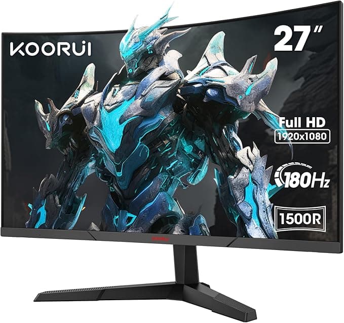 KOORUI Monitor 27 Pulgadas Curvo Monitor Gaming 180HZ, FHD 1080P, 1500R, DCI-P3 90%, HDR, VA 3000:1, 2xHDMI 2.0, DP 1.2, Eye Care, VESA, Adaptive Sync, Inclinación