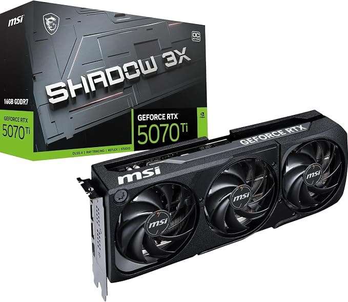 MSI GeForce RTX 5070 Ti 16G Shadow 3X OC Tarjeta gráfica - GPU RTX 5070 Ti, 16 GB de GDDR7 (28 Gbps/256 bits), PCIe 5.0 - Diseño térmico (3 x TORX Fan 5.0) - HDMI 2.1b, DisplayPort 2.1b