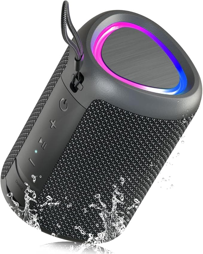 UOHHBOE Altavoz Bluetooth Portátil 15W, RGB, TWS y Graves Potentes | Bluetooth 5.3, IPX5 Resistente al Agua, Batería 15H, AUX/TF y Luces RGB para Playa, Camping y Fiestas