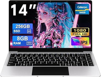 bvate 2026 Ordenador Portátil 14" Win11 8GB 256GB SSD Soporte 1TB SSD Expansión Portátils 2.4G+5G WiFi BT 4.2 USB HDMI 1920x1080 FHD con Ratón Inalámbrico y Teclado Español Membrana - Plata