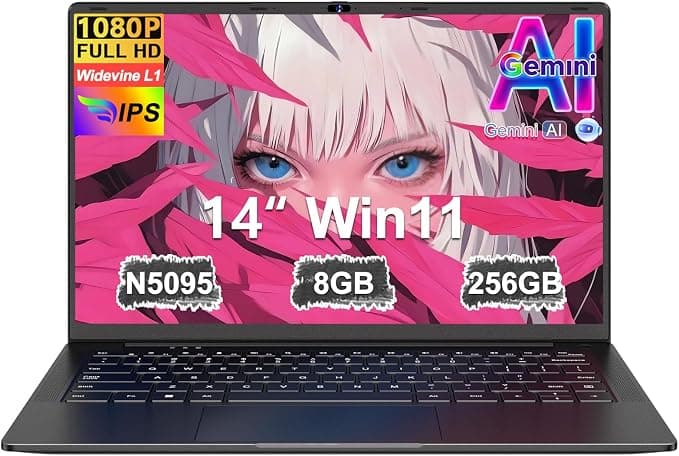 Ordenador Portátil 14 Pulgadas Win11 Celeron N5095 Upto 2,9 GHz LPDDR4 Portatiles 8GB RAM 256GB SSD TF 1TB 5G WiFi 1920*1080 FHD USB 3.0 Laptop Película Protectora Español - Negro Cuerpo Metálico5