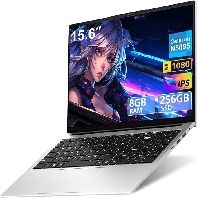 2026 Ordenador Portátil 15,6 Pulgadas Celeron N5095 Win11 Pro 8GB 256GB SSD | Expansión 1TB 5G WiFi FHD BT4.2 2,9 GHz HDMl USB 3.0 Portatil con Ratón Inalámbrico y Teclado Español Membrana - Silver