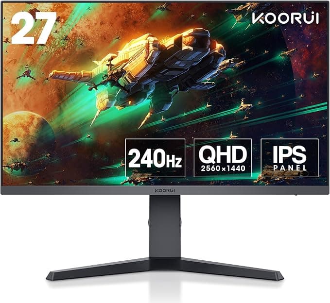 KOORUI Gaming Monitor 27 Pulgadas - Pantalla WQHD PC, 240Hz, 1ms, Adaptive Sync, Compatibilidad Gsync, (2560x1440, HDMI, DisplayPort, HDR 400) Negro/Rojo