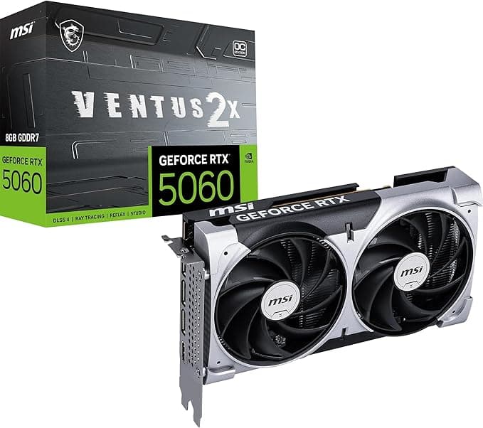 MSI GeForce RTX™ 5060 8G Ventus 2X OC, Tarjeta gráfica - NVIDIA RTX 5060, 8G GDDR7, 28 Gbps, PCI Gen 5, Negra
