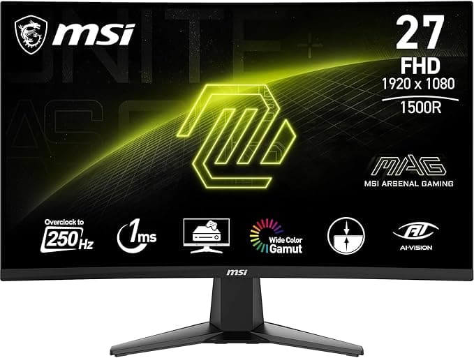 MSI mag 27C6F Monitor Curvo Gaming FHD de 27", 1500R 1920 x 1080 Panel VA rápido, 180 Hz / 0,5 ms (GtG, mín.), Sincronización adaptativa, DP 1.2a, HDMI CEC