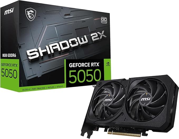 MSI Gaming RTX 5050 8G Shadow 2X OC Tarjeta gráfica (8GB GDDR6,128 bits, Rendimiento Extremo: 2617 MHz, DisplayPort x3 2.1a, HDMI 2.1b, NVIDIA Blackwell Architecture)