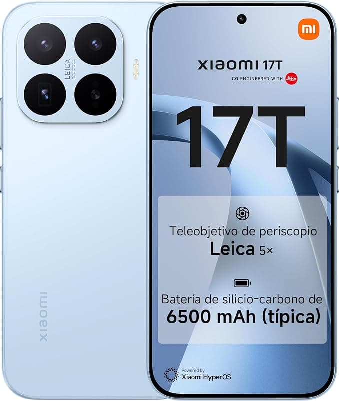 XIAOMI 17T - Smartphone de 12+256GB, Pantalla de 6,59" 120 Hz Eye-Care, Batería de 6500 mAh (típ.) de Silicio-Carbono, Teleobjetivo Leica 5X, un año de garantía Extra, Azul (Versión ES)