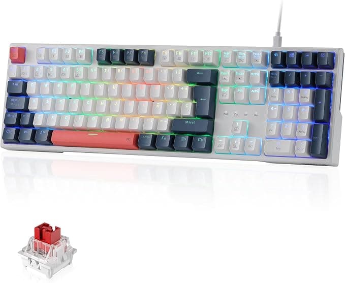 Redragon K668 RGB Teclado Gaming Mecánico 105+4 Teclas QWERTY Español | Interruptores Rojos Socket Hot Swappable Espumas Absorbentes 2 Sets Teclas Mixtas