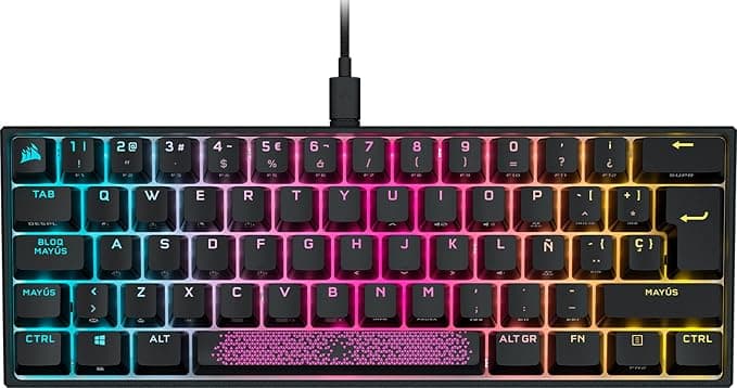 Corsair K65 RGB MINI 60% Teclado Mecánico con Cable para Juegos - Interruptores CHERRY MX ROJO - Teclados PBT Double-Shot - Compatible con iCUE - QWERTY ES - PC, Mac, Xbox - Negro