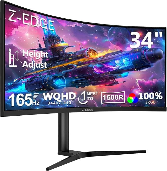 Z-Edge Monitor Gaming Curvo 34 Pulgadas UWQHD 21:9 165Hz 1500R 1ms VA Pip