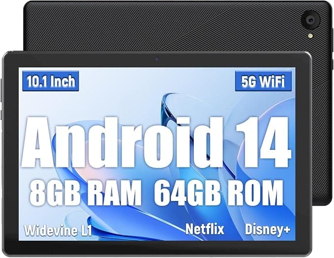 Whitedeer Tablet 10 Pulgadas Android Tablet 8GB RAM + 64GB ROM (hasta 1TB TF), Pantalla IPS HD 1280x800, Cámara Dual 8MP + 5MP, Batería 5000mAh, WiFi 6+BT5.4, GMS Widevine L1, Face ID