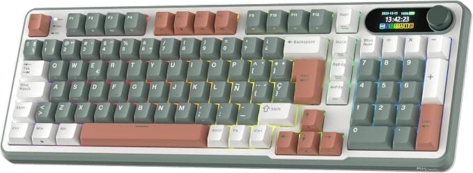 RK ROYAL KLUDGE S98 ES Teclado Mecánico con Smart Display y Botón, Montaje Superior 96% Teclado Mecánico Inalámbrico BT/2.4G/USB-C, Hot-Swappable, Soporte de Software, 98 Teclas, QWERTY Español