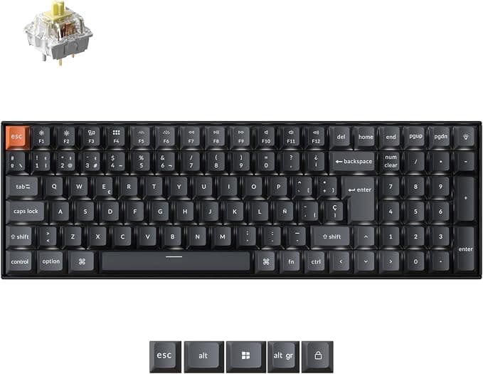 Keychron K4 QMK Teclado Mecánico 96% ISO-ES, Inalámbrico y con Cable, Interruptores Super Banane, Teclas PBT Sublimadas Estilo Cherry, Retroiluminación Blanca, para Mac y Windows – Versión 3