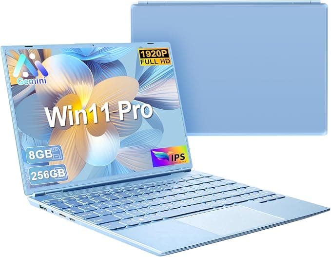NOTODD Ordenador Portátil 14 Pulgadas Win11 Pro Laptop Celeron N5095 | 8GB RAM 256GB SSD 1TB Expand (TF-512GB) Portatiles FHD 1920x1200 Wi-Fi 5 Ratón Inalambrico - Azul