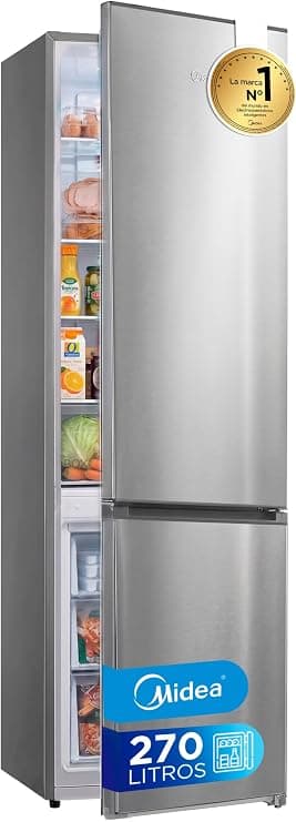 Midea Frigorifico Combi No Frost | 55 cm ancho x 180 cm | Inox | 270L de Capacidad - Nevera Libre Instalación con Congelador Vertical - Refrigerador de Bajo Consumo con Sistema Multi Air Flow
