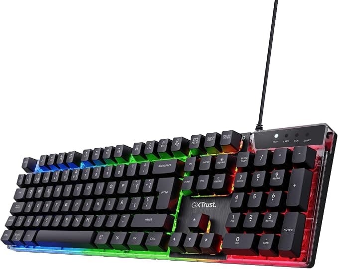 GXTrust Azor Teclado Retroiluminado LED QWERTY Español USB, Negro | Teclado Alámbrico Gaming para Windows, Mac, PC, Ordenador, Portátil