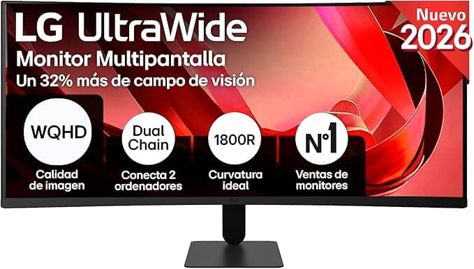LG Monitor UltraWide 34U601B-B - 34'', 21:9, VA, Negro | WQHD (3440 x 1440), 120 Hz, curvo, FreeSync Premium, Inclinación (eje horizontal), Panel VA, 5 ms, Curvo 1800R, HDR10