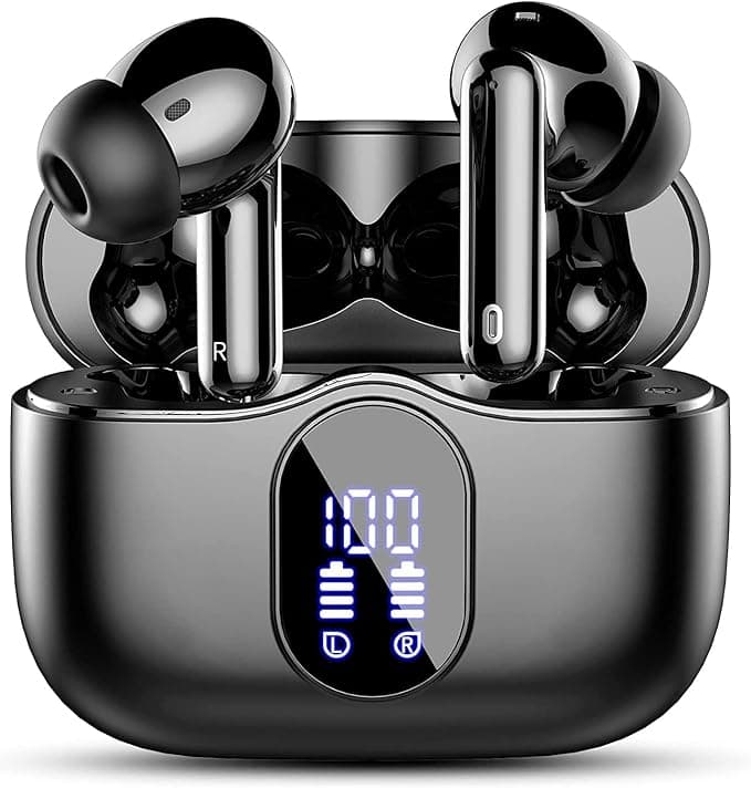 Btootos Auriculares Inalámbricos, Bluetooth 5.3 con HD Micrófono HiFi Estéreo Pantalla LED, Reducción de Ruido, 13 mm Controlador dinámico, IP7 Impermeable 36H Cascos Inalambricos