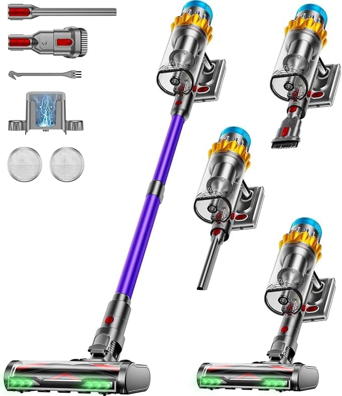 Aspiradora sin Cable 55KPA 650W 70Mins,Escoba Aspiradora sin Cable | Aspiradora 1,8 L/Antienredos/Pantalla LED/Autoportante, Adecuada Para Pelo Demascotas, Alfombras y Suelos de Madera
