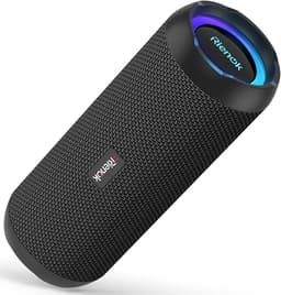 RIENOK Altavoz Bluetooth 30W Portátil Potente Impermeable IPX7 Negro | Sonido Estéreo, 30H de Reproducción, Bass, Luz RGB, Bluetooth 5.3, Apoya Tarjeta TF AUX