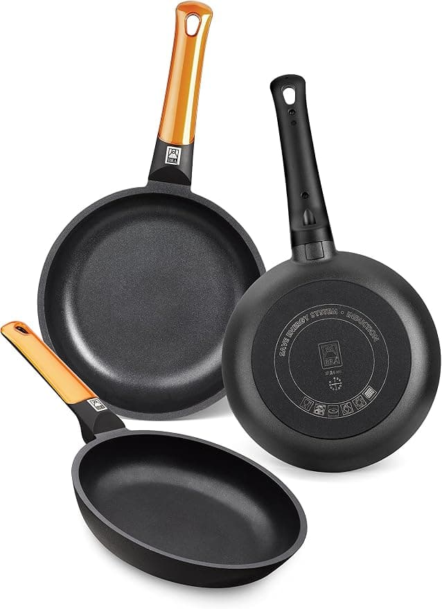 BRA Efficient Orange | Set 3 Sartenes 18-22-26 cm | Antiadherente y 100% Libre de PFOA, para Todo Tipo de Cocinas, Aptas para Lavavajillas