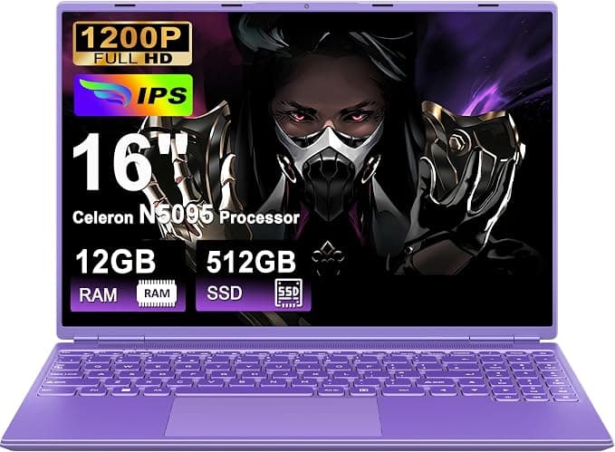 NOTODD Ordenador Portátil 16 Pulgadas Celeron N5095 Up to 2.9Ghz, Portátil Win 11 con 5G WiFi 12+512GB SSD Expansión 1TB, BT 4.2 Mini Puerto Multimedia Portatiles-Morado