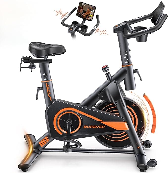 2026 Burever Bicicleta Estática para Casa con APP, Bicicleta estatica Silenciosa con Resistencia Magnética 0-100%, Pantalla LCD, Soporte para Mancuernas y Portavasos, Volante 15 KG, MAX 160KG