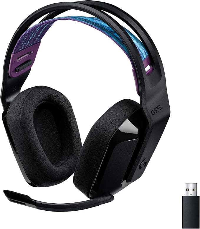 Logitech G535 Lightspeed Auriculares inalámbricos para Gaming con micrófono | Auriculares supraaurales ligeros, micrófono volteable para silenciar, estéreo, PC, PS4, PS5, recargables por USB - Negro