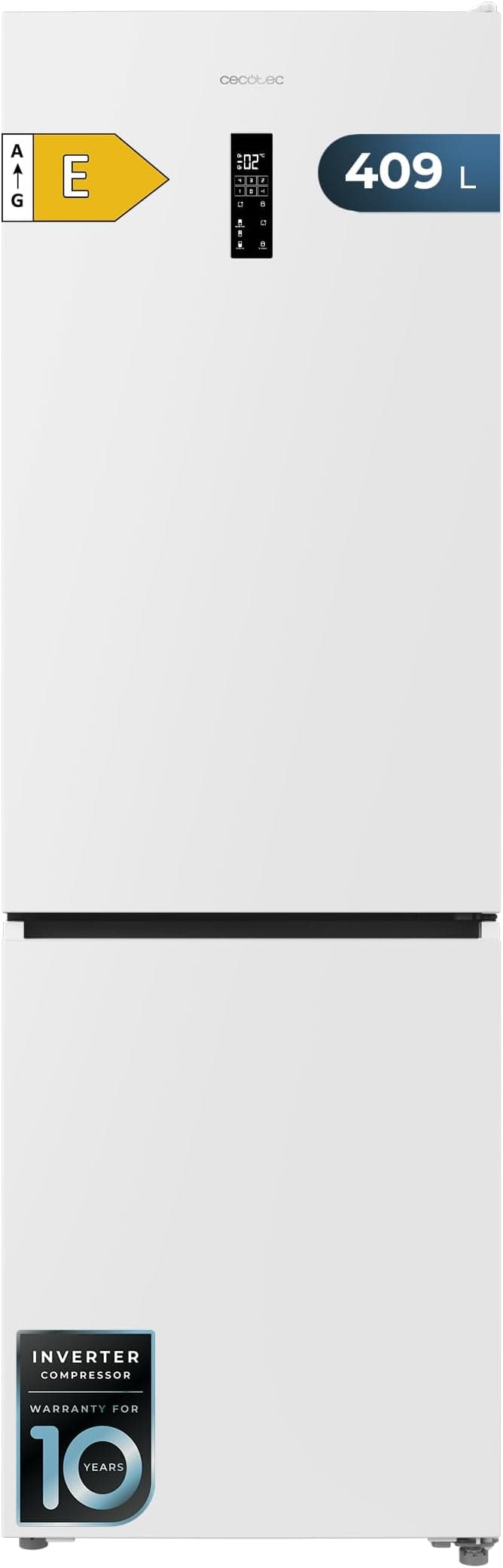 Cecotec Frigorífico Combi 409L Total No Frost Bolero CoolMarket Combi 409 White E. Altura 185cm, MAX INSIDE con VIP Tech, Compresor Inverter Plus, Bajo Consumo, Cajón Temperatura Variable, Blanco