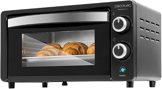 Cecotec Horno de sobremesa Bake&Toast 1090 Black, 10 L, 1000 W, Temporizador 60min, Temperatura regulable hasta 230ºC, bandeja para hornear, parrilla y una asa con pinzas